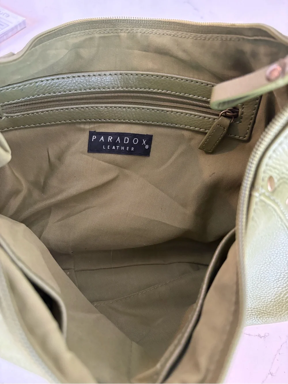 Paradox Olive Green Studded Leather Hobo